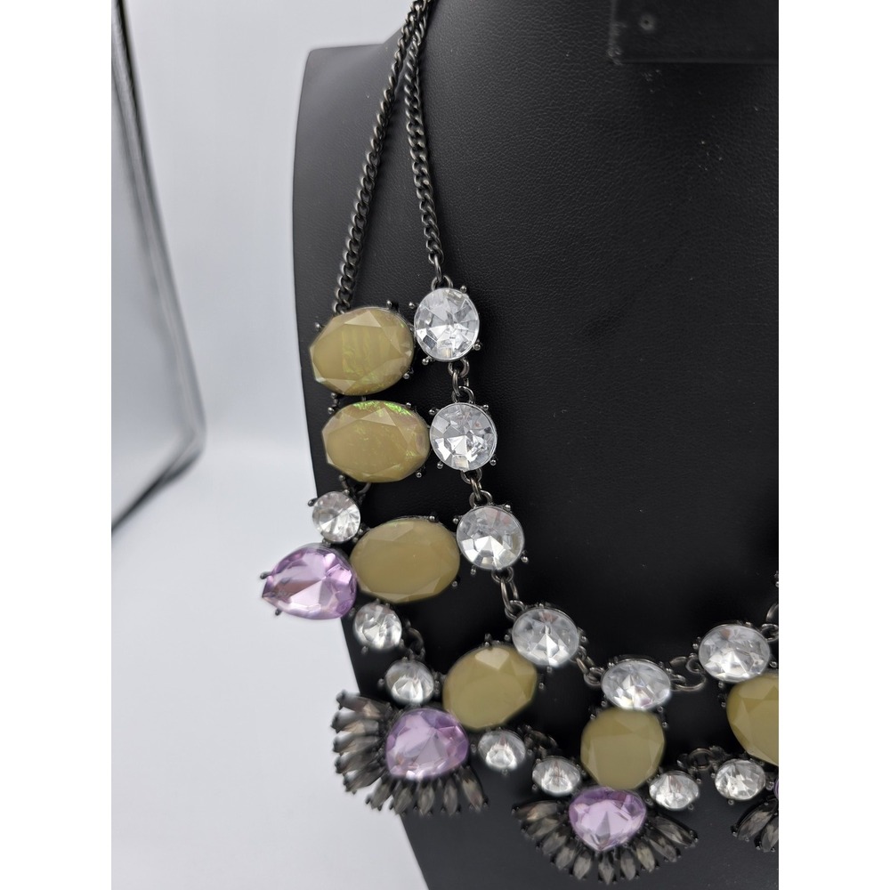 Statement Bib Necklace Multi-Color Rhinestone & Cabochon Fashion Jewelry - Picture 10 of 16